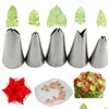 Utensili per pasticceria da forno 6 pezzi/set Set di ugelli per foglie in acciaio inossidabile Set di punte per glassa Pi 1 pezzo Accoppiatore per decorazione di torte Drop Delivery Home Gar Dh2Wt