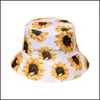 Chapeaux à large bord tournesol chapeau seau en coton casquette de pêcheur voyage chapeau de soleil en plein air Panama pour hommes femmes avec dessus plat 3450 Q2 Drop De Dhajg