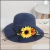 Breda brimhattar Big St Panama Hat Summer Beach Caps Kvinnliga Lady Women Flat Bowknot Cap Girls Sun 3448 Q2 Drop Delivery Fashion Dhqu6