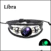 Bracelets de charme brilham na pulseira escura de couro 12 zodíaco de couro de 18 mm de gengibre para homens jóias de jóias de moda entrega otllu