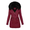 レディースダウンパーカーソリッドカラー秋の冬の暖かいコートジャケットアウトウェア毛皮の裏地付き女性フード付き濃厚な快適なオーバーコート特大2つの2つ