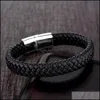 Bracelets de charme Top qualité noir véritable cuir tressé hommes en acier inoxydable fermoir magnétique bracelet pour femmes punk bijoux cadeau D ot16y