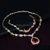 Свадебные украшения наборы ожерелья серьги кольца браслеты мода королевская вода капля капля стразы 18 тыс. Золотая вечеринка 4PEEC