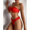 Traje de baño para mujer Bandeau Bikini Conjunto de cintura alta Traje de baño sexy para mujer Trajes de baño con volantes Micro traje de baño Ropa de playa