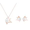 Stud Earrings Rose Gold Pearl And Star Pendant Earring With Cubic Zirconia Stone Chain Necklace For Women Choker Jewelry Set Wedding
