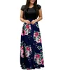 Casual jurken vrouwen zomer korte mouw bloemen afdruk sundress dames meisjes patch swing maxi jurk long tuniek vestido a40