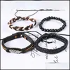 Charm armband mtilayer retro l￤der f￶r m￤n p￤rlor 4 st armband set handgjorda ankare o￤ndlighet wrap smycken droppleverans otgrg
