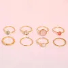 Wedding Rings 8pcs/set Vintage Antique Gold Silver Color Sets Colorful Opal Stone Carve For Women Bohemian Jewelry Engagement Gifts