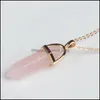 Arts And Crafts Natural Stone Hexagonal Column Tiger Eye Opal Pink Quartz Crystal Pendant Necklaces For Women Reiki Heal Pendum Char Dhlhi