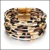 Link Chain Trendy Leopard Leather Bracelets For Women Blink Copper Beads Wraped Mtilayer Magnetic Clasp Bracelet Wholesale Jewelry Dh1Lu