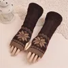 Five Fingers Gloves Women's Winter Mittens Women Fingerless Knitted Snowflakes Female Arm Warmer