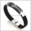 Charm Bracelets Punk Black Sile For Men Women Stainless Steel Scorpion Cross Design Bangle Wristbands Fashion Jewelry Gift Drop Deliv Othto