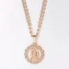 Colares pendentes elegantes 585 Rose Gold Jesus Rodada para mulheres meninas Clear cúbica Oração de zircônia de Deus Charme Presentes Jóias GP438apenda Godl22