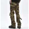 Pantalons pour hommes High Street Genou Lacet Camouflage Cordon Mens Cargo Droite Lâche Rétro Harajuku Sangles Casual Pantalon SurdimensionnéMen's