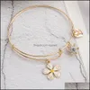 Bangle Sell Alloy Metal Expandable Wire Bracelet For Women High Quality 65Mm Flower Heart Charm Pendant Jewelry Gifts 2021 Drop Deli Dhdje