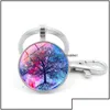 Key Rings Jewelry Plant Tree Of Life Glass Cabochon Ring Time Gem Keychain Bag Hanging Woman Man Fashion Will And Sandy Drop Delivery Dhvqb