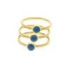 Cluster Rings Gold Color Single Turquoises Stone Trendy Band Finger Ring For Women Girl Fashion Engagement Wedding Jewelry Gift WholesaleClu