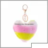 Schlüsselanhänger Schmuck Stilvolle Regenbogen Liebe Form Ball Schlüsselbund Halter Tasche Charme Ornament Niedliche Plüsch Pompom Auto Ring Taschen Schmuckstück Chirstm Dhbcq