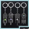 Key Rings Jewelry Fashion Gift Black Beads Dreamcatcher Feather Wind Chimes Dream Catcher Chain Women Vintage Indian Style Keychain Dhuyg