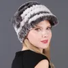 Czapka czapki/czapki czapki futrzakowe czapki dla kobiet zima kwiatowy prawdziwy rex kapelusz elastyczna ciepła moda panie śnieg