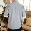 Men's Casual Shirts Plus Size Fashion Men Color Block Short Sleeve Button Loose Kimono Blouse CoatMen's