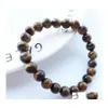 Beaded Strands Natural Tiger Eye Stone Beaded Bracelets 8Mm Yoga Nce Beads Buddha Prayer Elastic Bangles For Men Women Jewelry Gift Othyb