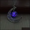 Pendant Necklaces Glow In The Dark Heart Moon For Women Men Hollow Crescent Shape Luminous Beads Chains Fashion Jewelry Drop Deliver Otyjh