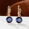 Boucles d'oreilles cerceau Huggie luxe femme bleu Zircon pierre mode cristal ovale Vintage couleur or mariage pour femmes cerceau Farl22