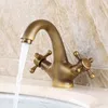 Bathroom Sink Faucets Double Handle Control Antique Faucet Solid Brass Bronze Kitchen Basin Mixer Tap Robinet Antique1