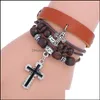 Charme Armbänder Personalisierte Perlen Kreuz Leder Armband Retro Schmuck Liebhaber Armreifen Homme Männliche Schmuck Drop Lieferung Ottkq