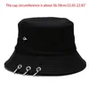 Chapeaux à large bord femmes hommes Harajuku Hip Hop couleur unie chapeau seau avec rivets à pointes 3 anneaux en métal protection solaire extérieure casquette de pêcheur Str