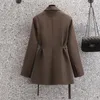 Trajes de mujer Blazers Mujeres Marrón Bolsillo Tamaño grande Blazer Solapa Manga larga Chaqueta holgada Moda Marea Primavera Otoño Diseñado Oficina Coa