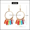 Dangle Lustre Boho Haute Qualité Colorf Narural Pierre Boule Boucle D'oreille Pour Femmes Élégantes En Alliage D'or Perles Drop Party Mariage Jewele Dhkrr