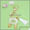 Key Rings Jewelry Gold Tassel Alphabet Keychain English Letter Keyring Glitter Gradient Resin Leaf Crafts Car Mirror Handbag Charms Dhdxc