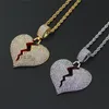 Pendant Necklaces HipHop King Iced Out Broken Heart Necklace & With Twist Chain Gold Color Bling Cubic Zircon Men's Hip Hop JewelryPendant G