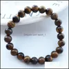 Beaded Strands Natural Tiger Eye Stone Beaded Bracelets 8Mm Yoga Nce Beads Buddha Prayer Elastic Bangles For Men Women Jewelry Gift Othyb