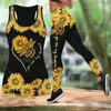 Damesbroek capris libel mijn zonnebloem tanktop en legging 3d geprinte set yoga suit dames sexy xs-8xlwomen's dames