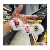 Schlüsselanhänger Schmuck Kreativer Weihnachtsring Santa Fur Ball Schlüsselanhänger für Frauen Geschenk Handytasche Anhänger Schlüsselanhänger Auto Ornamente Cu Dhzqc