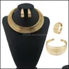 Ensembles de bijoux de mariage Mode Dubaï Plaqué Or Nigérian Perles Africaines Ouvert Manchette Collier Bracelet Boucles D'oreilles Anneau Partie Déclaration Ensemble Dhvqa