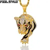 Collares pendientes Hip Hop Iced Out Bling Tiger Stainess Steel Colgantes de color dorado para hombres Mujeres Joyería con cadenas Colgante Godl22