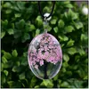 Pendentif Colliers Pendentifs Bijoux Ovale Arbre De Vie En Verre Pour Les Femmes Fleurs Séchées Spécimen En Cuir Chaîne Mode Cadeau Drop Delivery Dhvq4