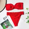 Traje de baño para mujer Bandeau Bikini Conjunto de cintura alta Traje de baño sexy para mujer Trajes de baño con volantes Micro traje de baño Ropa de playa