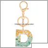 Key Rings Jewelry Fashion 26 English Letter Car Keychain For Women Men Word Pendant Cute Ring Holder Glitter Resin Acrylic Chains Dr Dhxi6