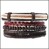 Braccialetti con ciondoli Mtilayer Retro in pelle per uomo Perline 4 pezzi Set di braccialetti Fatti a mano Ancoraggio Infinity Wrap Gioielli Consegna di goccia Otgrg