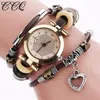 Pulseira de pulso Brand Vintage Cow Leather Bracelet Watches Casual Women Crystal Love Heart Pingente Quartz Assista Relogio femininowristwatches