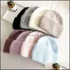 Beanie/Skull Caps Rabbit Fur Winter Hats For Women Fashion Warm Beanie Solid Adt Er Head Cap Drop Delivery Accessories Scarves Gloves Otp4V