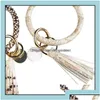 Schlüsselanhänger Schmuck 26 Farbe PU-Leder Armbänder Schlüsselanhänger Runde Tropfen Öl Quaste Anhänger Armband Armreif Schlüsselanhänger für Frauen Mädchen Handgelenk D Dh6qk