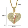 Pendant Necklaces HipHop King Iced Out Broken Heart Necklace & With Twist Chain Gold Color Bling Cubic Zircon Men's Hip Hop JewelryPendant G