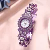 Relógios de pulso em cor diamante de luxo em cadeia de aço cheia de feminino moda moda temperamento pequeno dial liga de liga