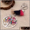 Key Rings Jewelry Natural Stone Tree of Life Ring Owl Tassel Keychain Holder Bag hänger Fashion Will och Sandy Drop Ship Leverans 202 DHEP7